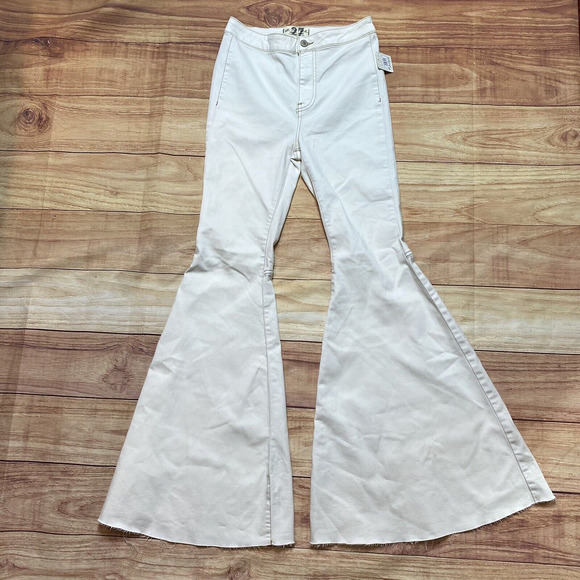 Free People Denim - FREE PEOPLE We the Free White‎ Flare Stretch Jeans 27 Bell Bottom Pants Raw Hem